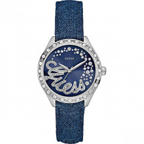 Guess cinturino dell‘orologio W0023L5 Pelle Blu + cuciture blu
